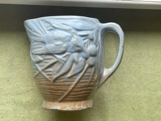 Vintage McCoy Bird Berries 5" Pitcher Unusual Colors Blue Beige Tan Excellent!
