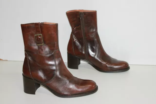 EDEN SHOES Bottines Cuir Marron Foncé Nuancé Bouts Amandes T 38 ETAT NEUF