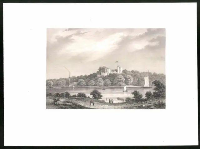 Stahlstich Potsdam, Schloss Babelsberg, aus Brandenburgisches Album von B. S. B