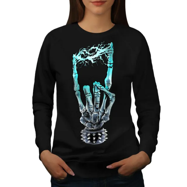 Wellcoda Skeleton Hand Rock Skull Womens Sweatshirt,  Casual Pullover Jumper