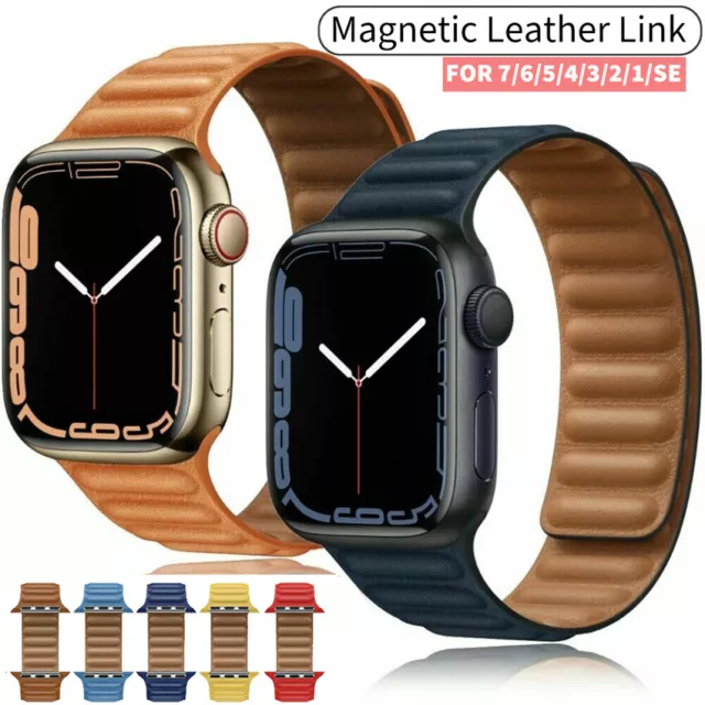 iWatch Link cinturino cinturino in pelle per Apple Watch Series 8 7 6 5 SE magnetico