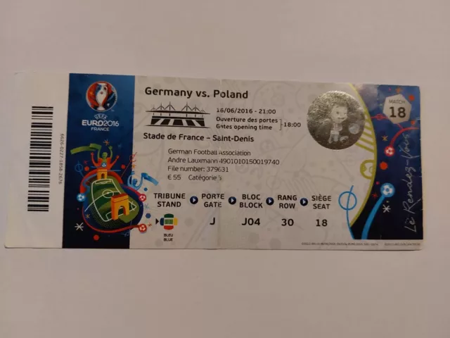 Used Ticket UEFA EURO 2016 #18 Germany vs Poland Deutschland Polen DFB