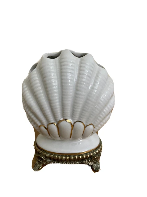 Stylebuilt White Porcelain Toothbrush Holder With Gold Metal Holder Shell