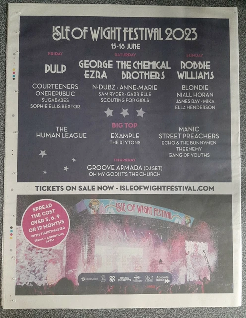ISLE OF WIGHT Festival 2023 Newspaper Advert 11 5 By 14 5 Inches Colour isle-of-wight-festival-2023-newspaper-advert-11-5-by-14-5-inches-colour
