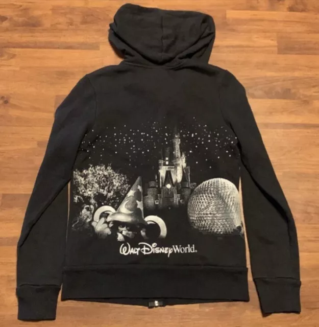 Disney Parks Zip Jacket Small Black Magic Kingdom Mickey Mouse Hoodie Fleece