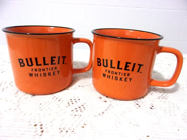 Set of 2 Orange BULLEIT FRONTIER WHISKEY Mugs Ceramic Cups