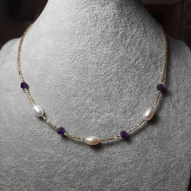 Collier Perle D'eau Douce & Amazonite - Argent 925 - Fait Main - Neuf Avec étiquettes