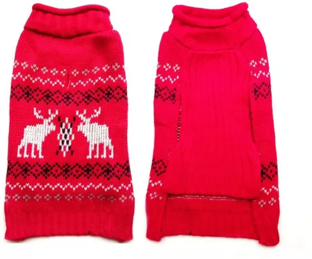 Red Reindeer Christmas Xmas Style Pet Puppy Dog Cat Sweater Jumper Clothes XS