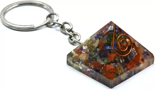 Amazing Gemstone 7 Chakra - Keychain Small Orgone Pyramid for Protection, Negati