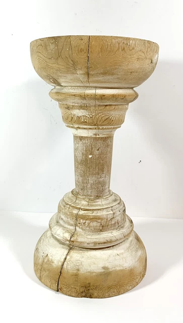 Antique 10" Architectural Salvaged Turned Wood Pillar Primitive Farmhouse Stand 3