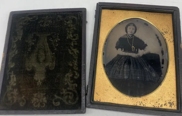 Tin Type  Antique Daguerreotype ? Picture  Case Photo Woman In Long Dress
