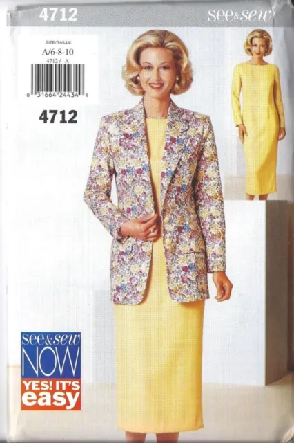 UNCUT Vintage Butterick Sewing Pattern Misses Jacket Dress 4712 EASY See & SEW