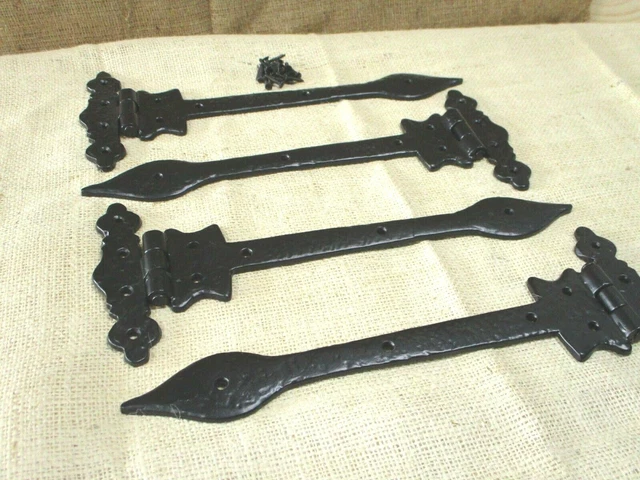 4 Iron Hinges Barn Door Ornate 12" Hinge T Strap Hardware Gate Black Large Tee