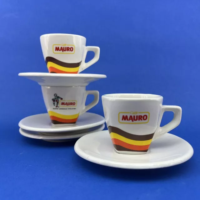 ACF Italy Caffe Mauro 3x Espresso Cups w/Saucers 70’s Disco Italian Orange