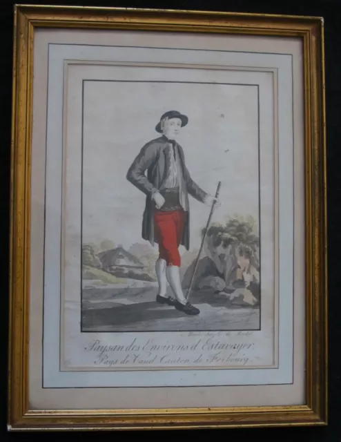 Superbe dessin fin XVIII e siècle "portrait d'un paysan Suisse d'Estavayer "