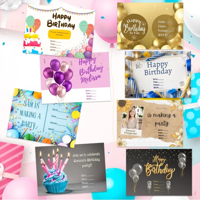 Personalised Birthday Party Invitations Cards Boys Girl Kids Invites Envelopes