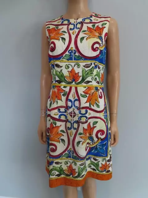 Dolce & Gabbana Majolica Print Cotton Blend Brocade Sleeveless Dress 44/US 8