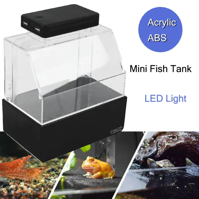 Desktop Mini Acrylic Fish Tank Aquarium Betta Tank Black With LED Light Decor