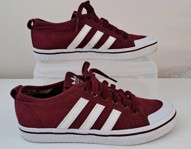 LADIES ADIDAS NIZZA Low Top Sneakers Trainers Burgundy 3 Stripes UK4 14.99 PicClick UK