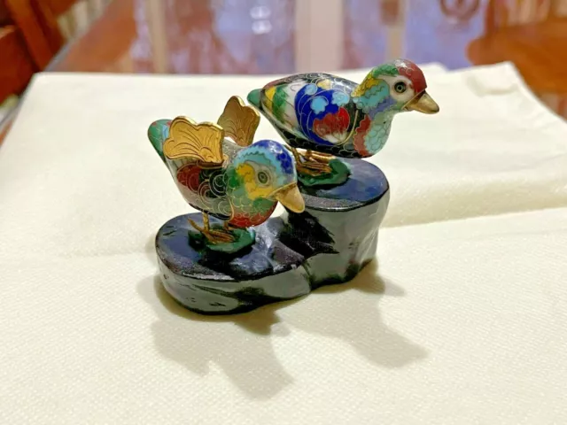 Lot of 2 Beautiful  Vintage Chinese Cloisonne Birds on Stand