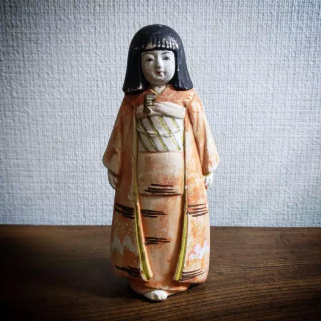 Prewar Japan Antique Clay Doll Ichimatsu Kimono Ningyo 14cm