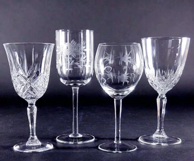 Mismatched Vintage Glassware Wine Water Glasses Set of 4