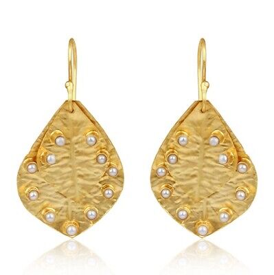 Double Leaf Drop Gemstone Earrings Yellow Gold Plated Brass Fancy Women Earring
