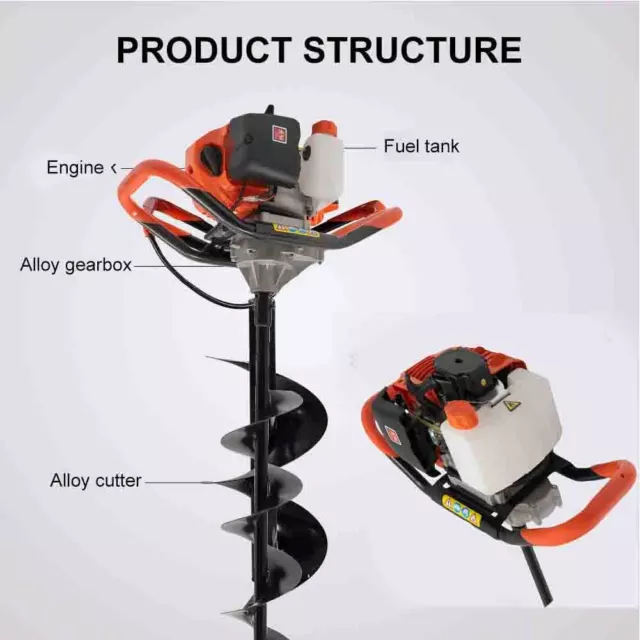 52CC Gas Powered Earth Auger Post Hole Digger Borer Ground Fence Drill w/3 Bits 3