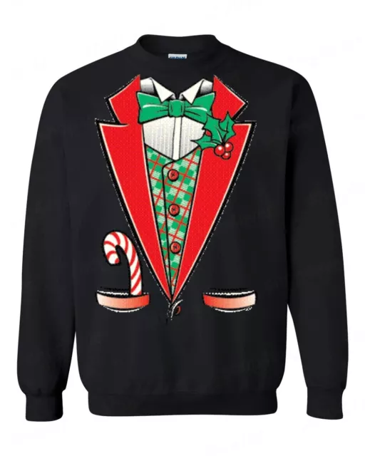 Christmas Tuxedo Mistletoe Crewneck Funny Ugly Xmas Holiday Costume Sweatshirts