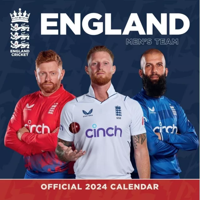2024 CALENDAR ENGLAND Cricket Men's Team Month to View Square Wall Hang