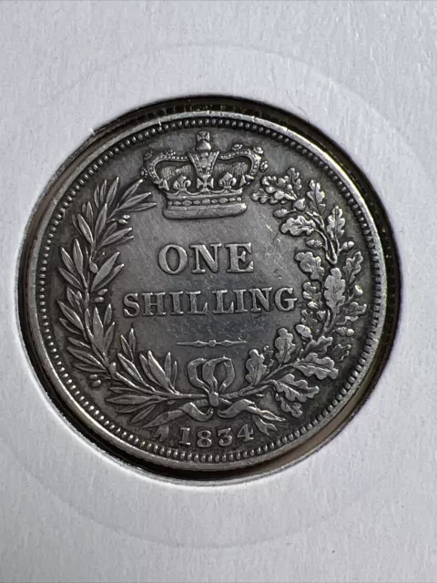 William IV 1834 Sterling Silver One Shilling Coin  Cleaned But Lovely Coin 3