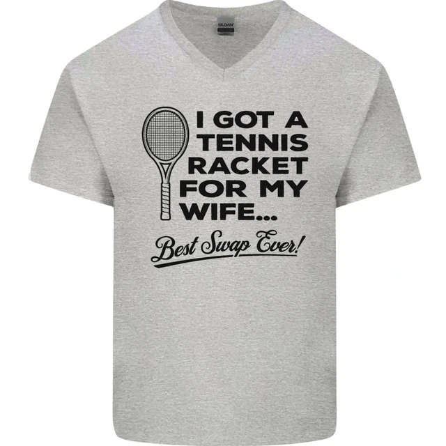 Un Tennis Racchetta per My Wife Migliore Swap Ever! Uomo V-Neck Cotone T-Shirt