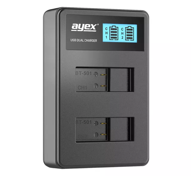 ayex USB Dual Charger Ladegerät für GoPro AHDBT-501 Kamera-Akkus (Hero 5 6 7 8)