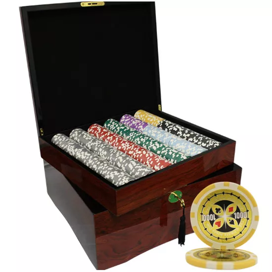 750 Ultimate Poker Chips Set High Gloss Wood Case Custom Build