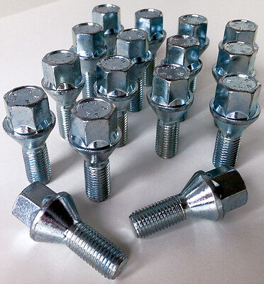 alloy wheel bolts nuts lugs M12 x 1.5 17mm Hex 24mm thread taper seat x 16