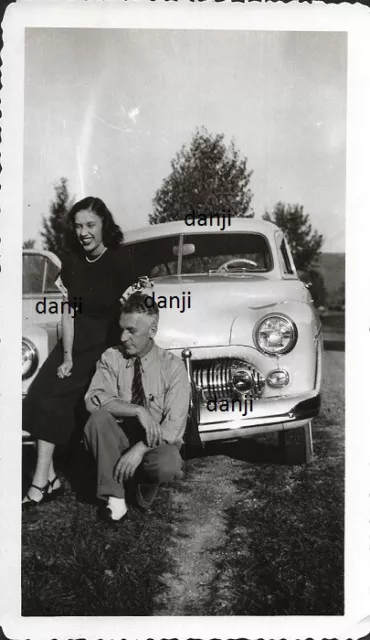 Handsome COUPLE posed in front of a 1949 MERCURY Car* old Photo snapshot
