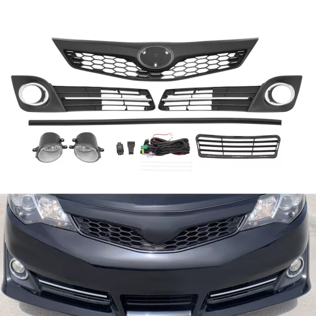 6PC Set For 12-14 Toyota Camry SE Front Bumper Grille Fog Light &Cover Trim Set