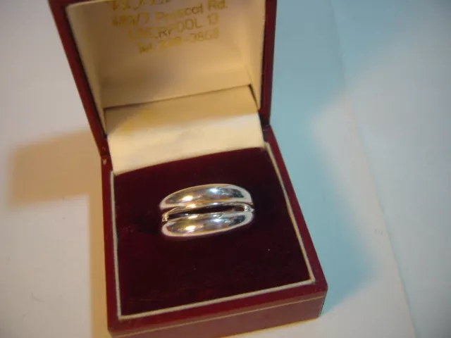 Vintage Solid Silver Stunning Unusual Double Band Ring Ish -Size R Heavy