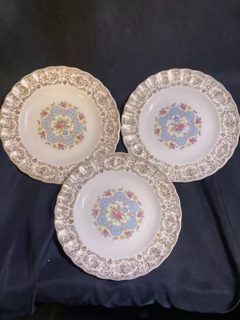 3 AMERICAN LIMOGES LYRIC 6"Plates 1 K-S 384-X VTG Warranted 22K Gold