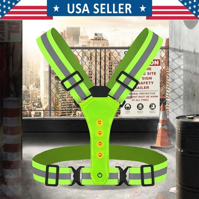 High Visibility Elastic And Adjustable Reflective Vest with LED - Running Lights