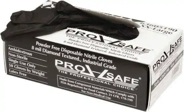 50 Pack PRO-SAFE GL6BKD-8PF2X Disposable Gloves, 2X-Large, 8 mil, Diamond Grip