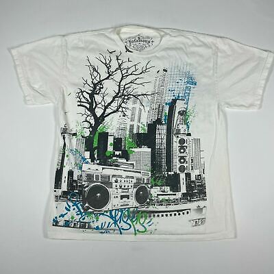 Infamous T-Shirt White Double Sided Graphic City Boom Box Music Men's Large