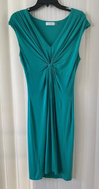 Calvin Klein Womens Short Sleeve Teal V Neck Bodycon Rayon Dress Size 6