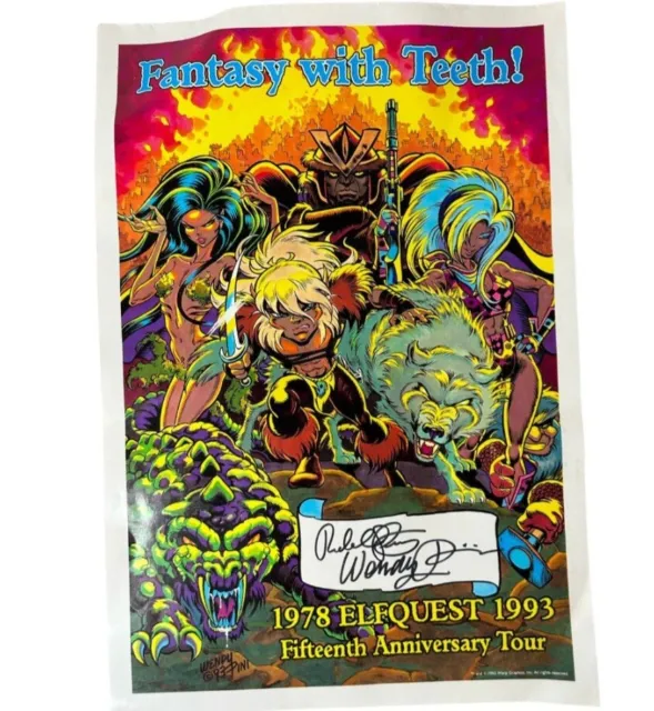 Signed Wendy & Richard Pini ElfQuest Poster Fantasy With Teeth