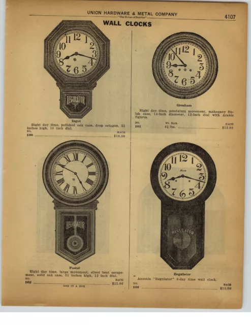 1922 PAPER AD Postal Regulator Wall Clock Ansonia Gresham Ingot