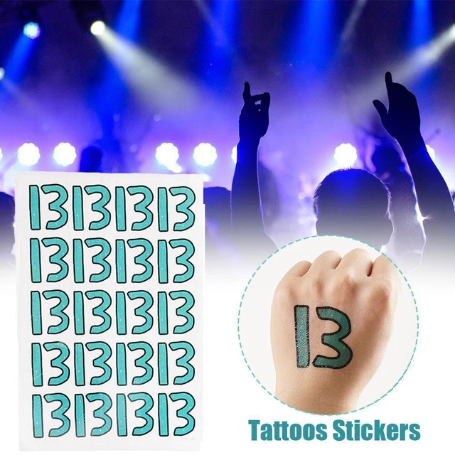 Fenyong Number 13 Temporary Tattoos Stickers Fake Tattoo Rave Concert Q1C7