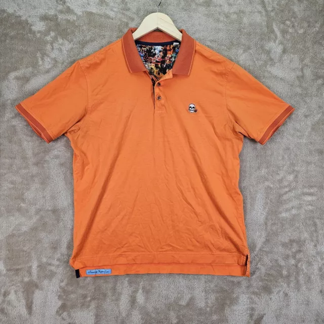 Robert Graham Polo Golf Shirt Skull Rose Logo Men's Size L Orange Short Sleeve