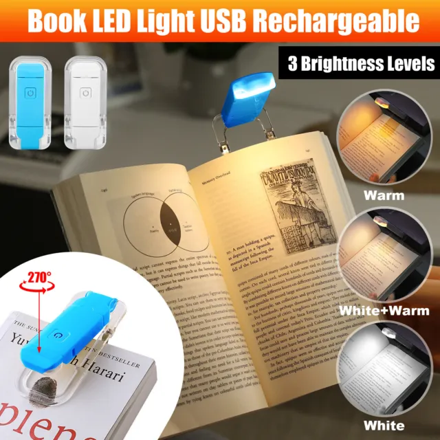 270° LED Clip Book Light USB Rechargeable for Reading in Bed Warm White Foldable
