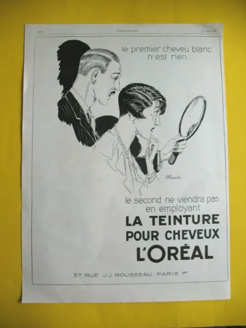 PUBLICITE DE PRESSE L'OREAL BEAUTé COULEUR CHEVEUX ILLUSTRATION JEAN CLAUDE 1927
