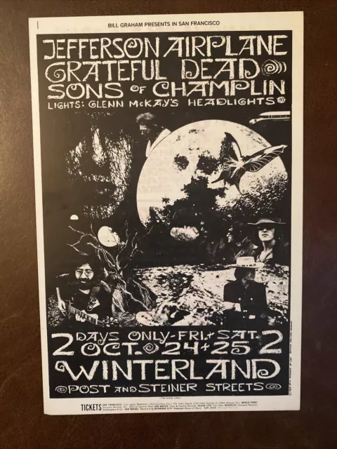 Jefferson Airplane Grateful Dead BG 197 Winterland 1969 Handbill Flyer Original